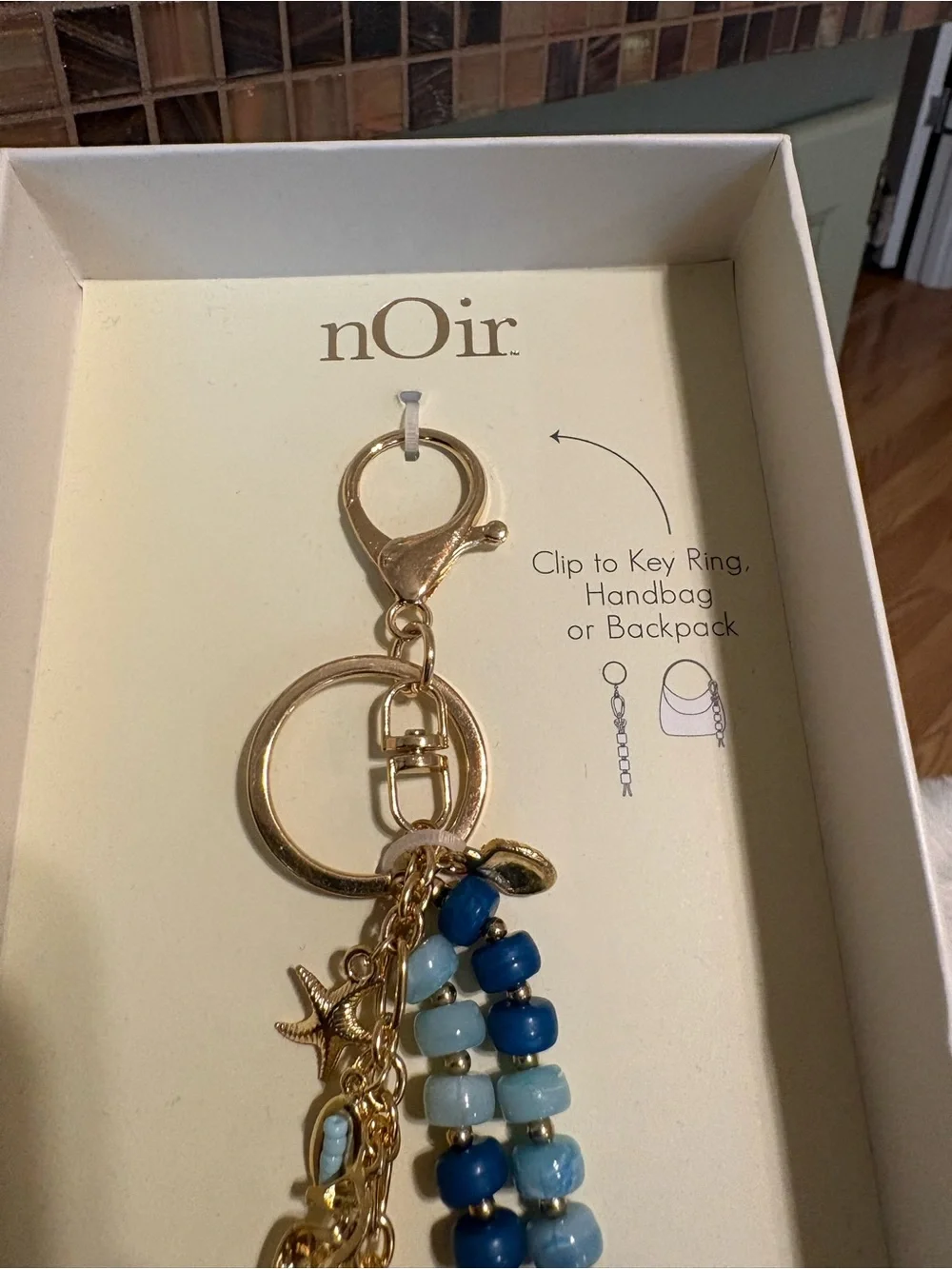 nOir Jewelry Gold and Blue Crab Keychain Bag Charm